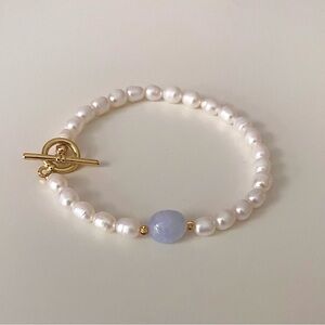 Freshwater Pearl & Blue Lace Agate Bracelet